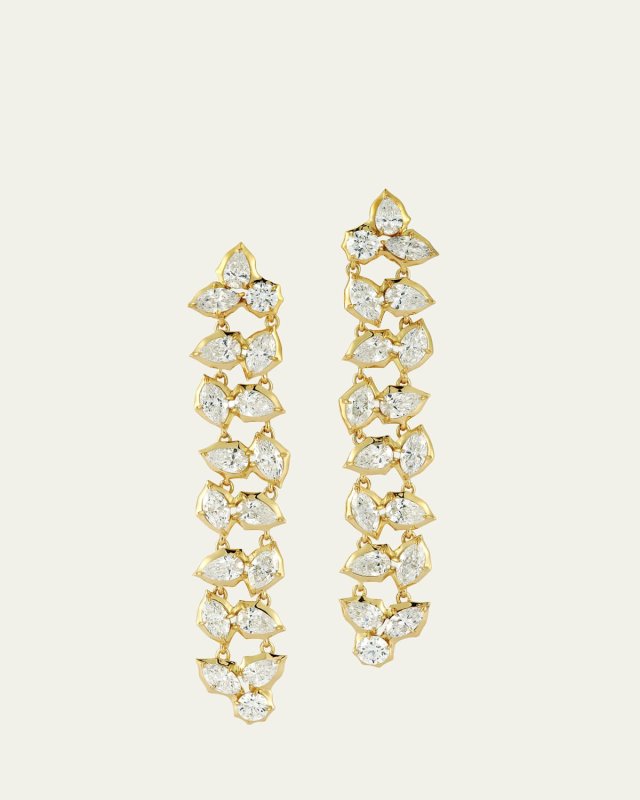 18K Yellow Gold Poppy Diamond Line Drop Earrings